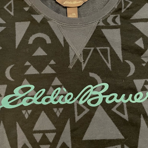 Eddie Bauer blue logo patterned crewneck, M 2XL
